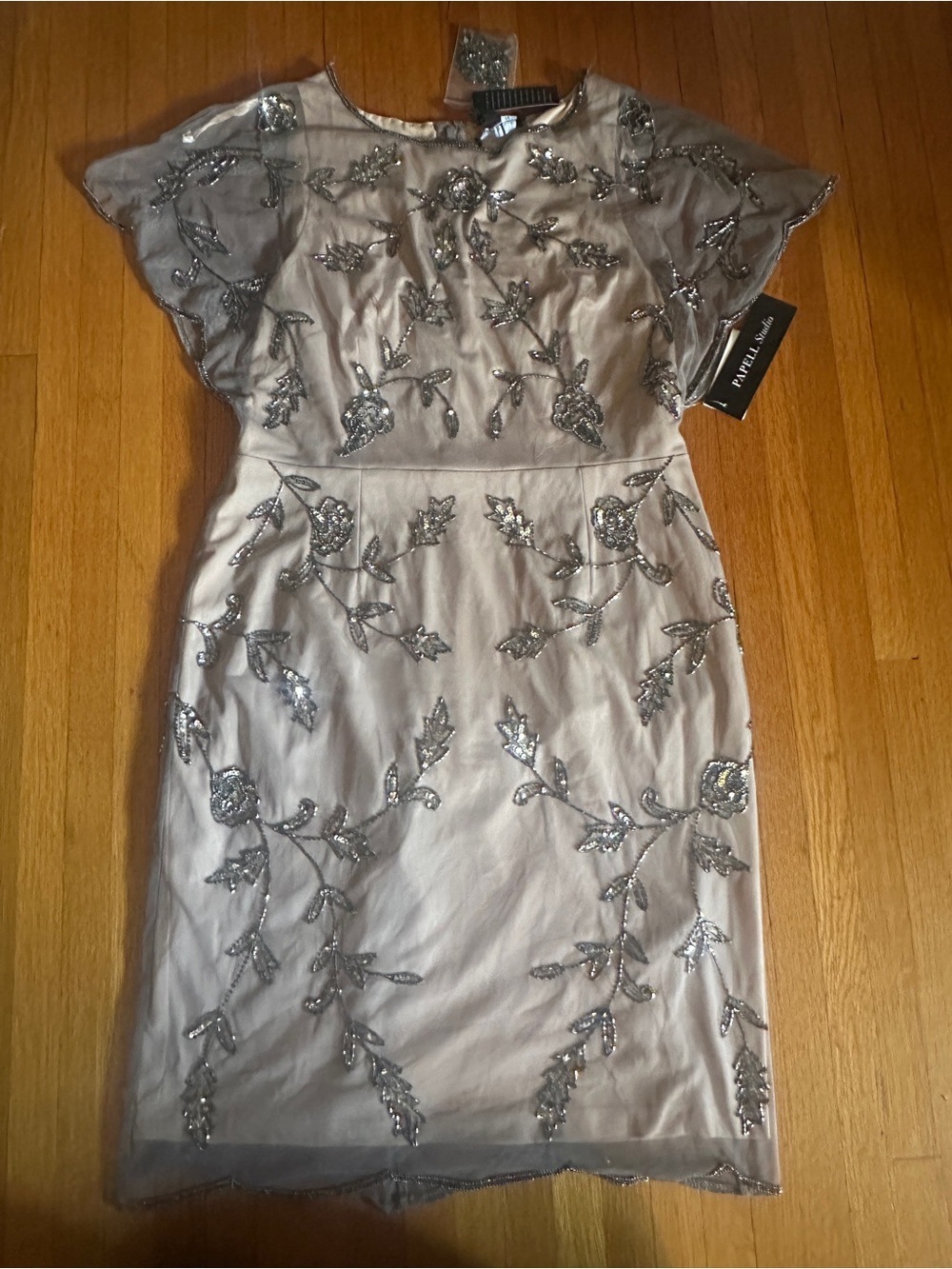 Adrianna Papell Bead Sheath Dress in Mercu Nude, Size 12, NWT